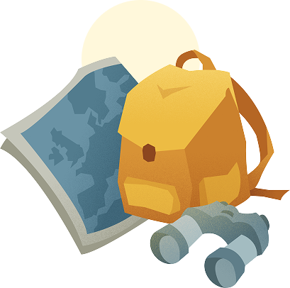 Plecak z mapą i lornetką.